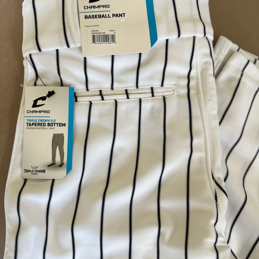 Champro White Baseball Pants with Navy Stripes